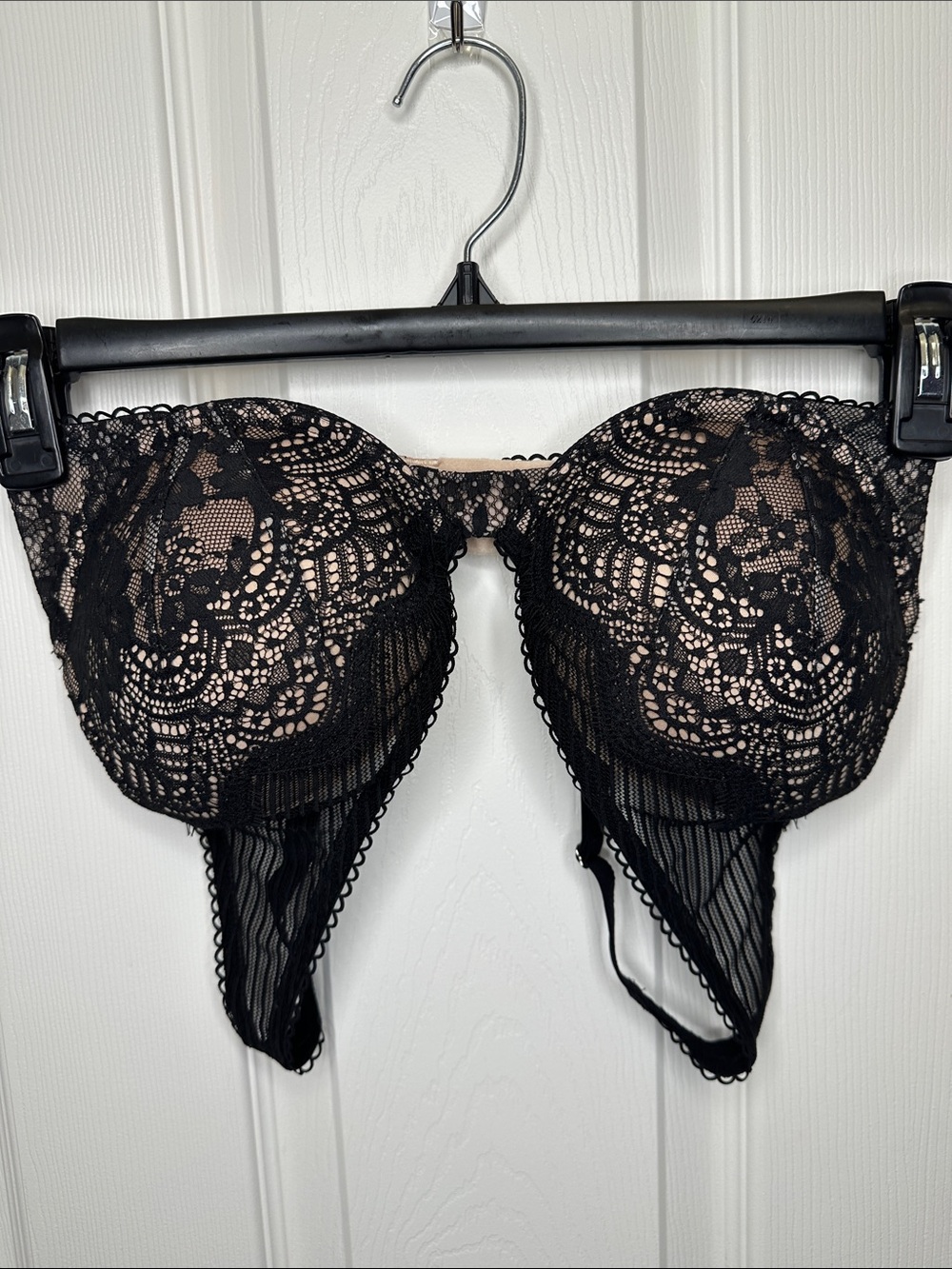 Victoria's Secret Black Lace Push-Up Bra with Nude Lining Cups